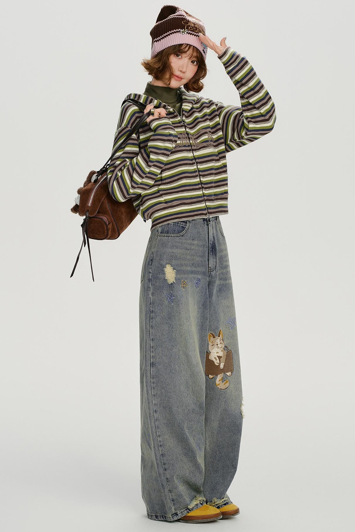 レトロボーダージフードパーカー