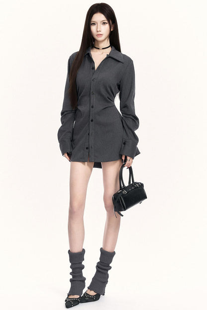 モードウエストマークレイヤードシャツ+ボトムス