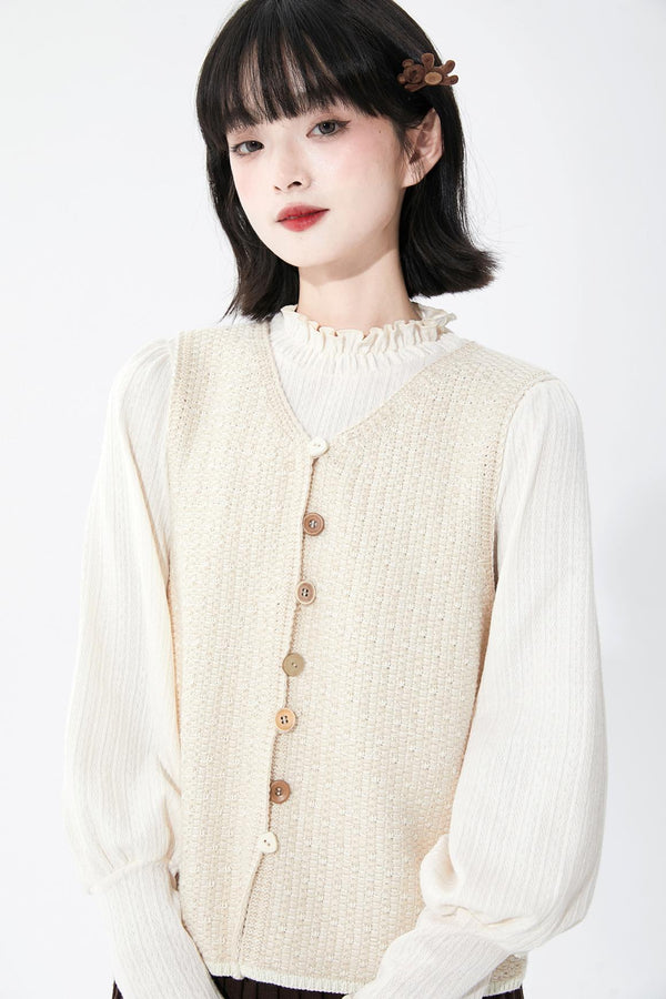 White apricot knit vest cardigan