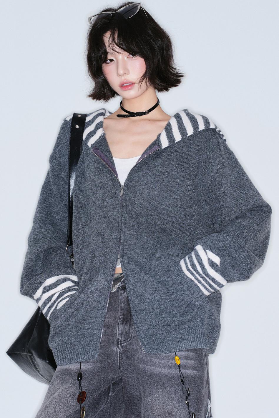 Striped Navy Knit Cardigan