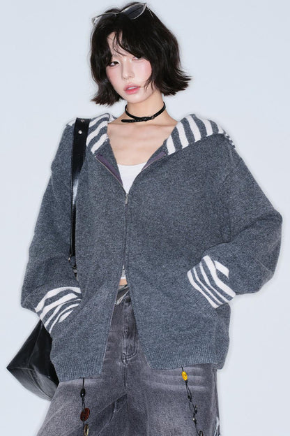 Striped Navy Knit Cardigan