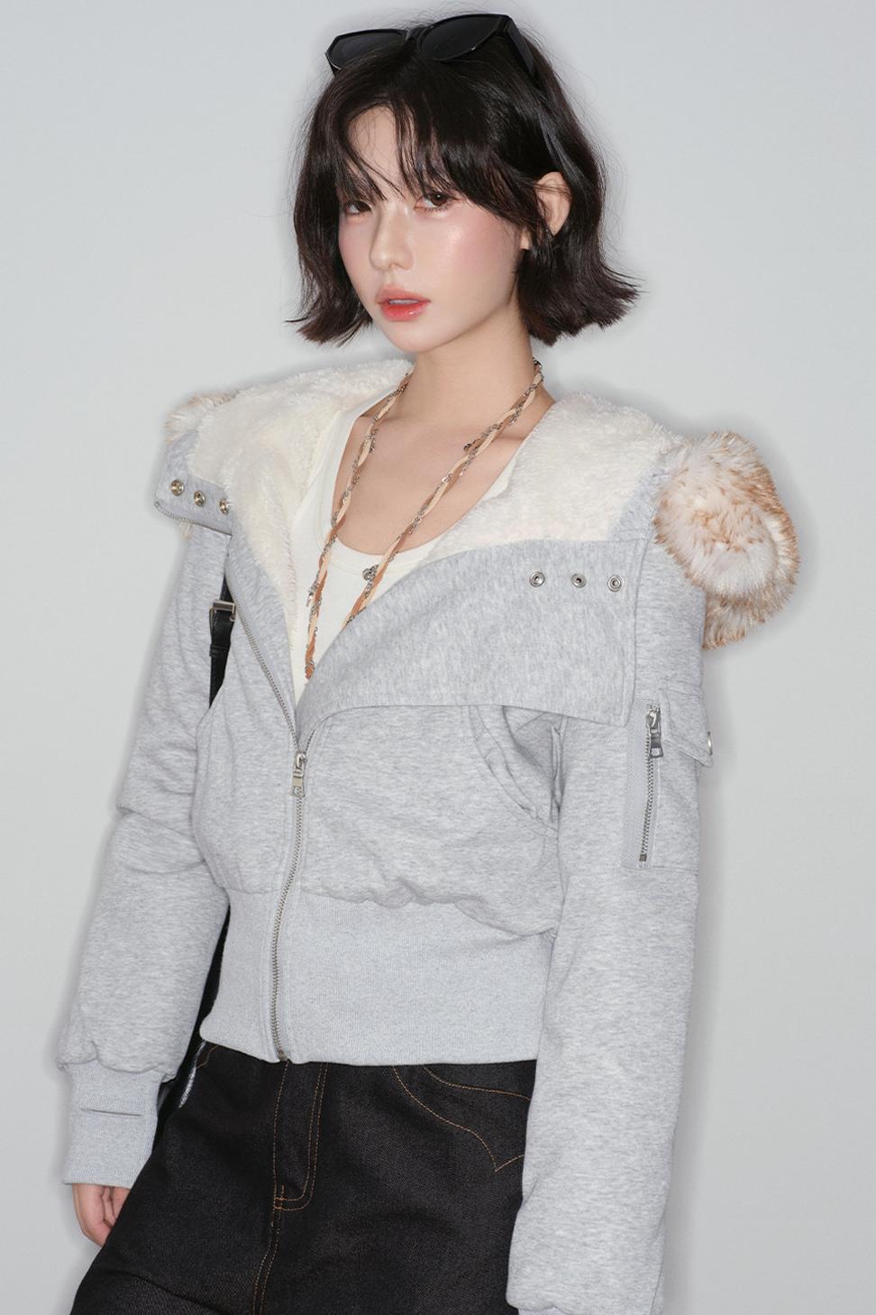High Waist Fur Collar Jacket