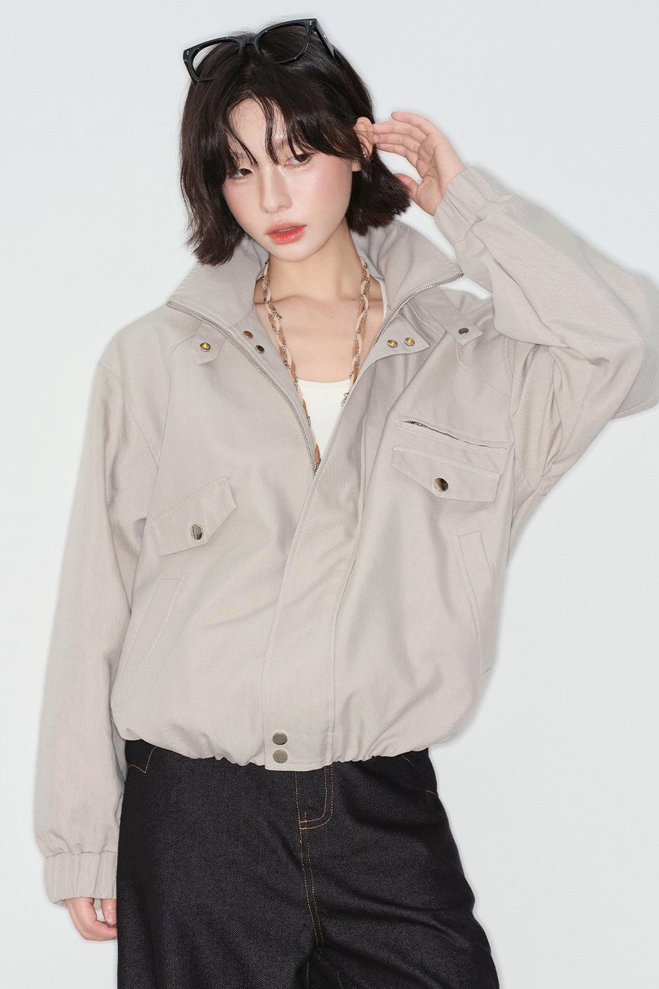 ソリッドカラースタンドカラージャケット