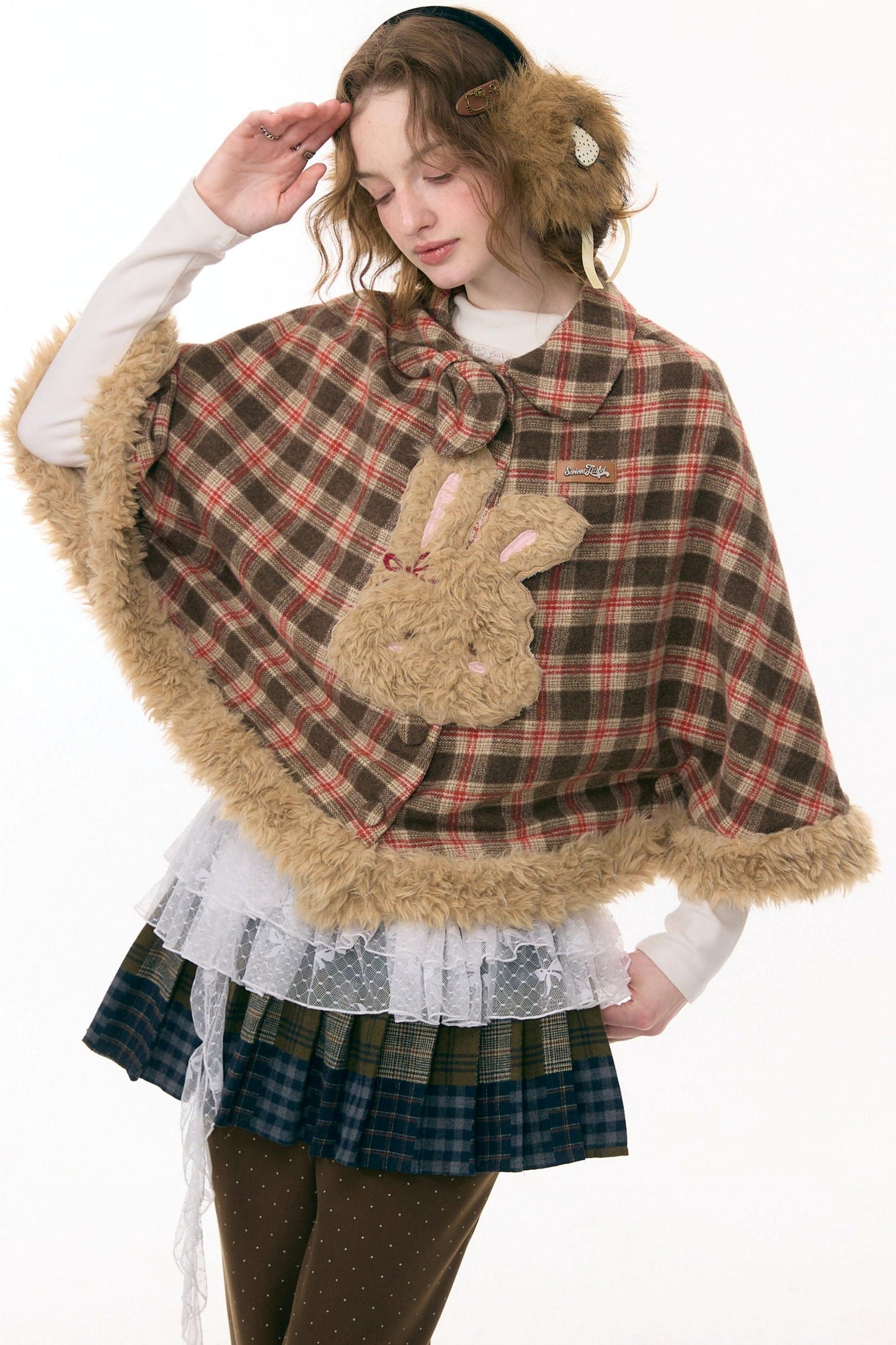 Fairy Tale Plaid Rabbit Cape Coat
