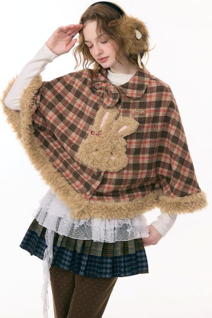 Fairy Tale Plaid Rabbit Cape Coat
