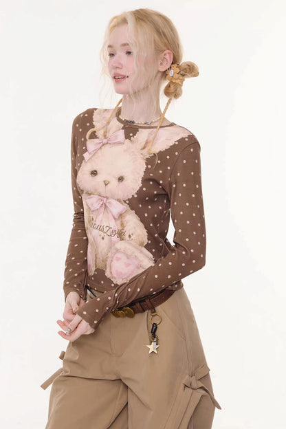 Polka Dot Rabbit Print Top