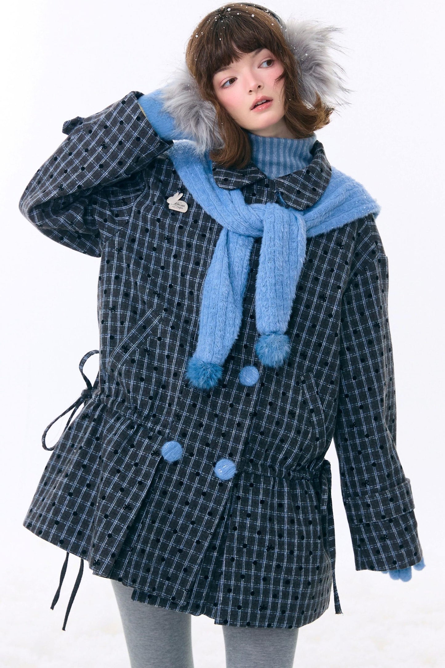 Checked Dot Doll Collar Coat