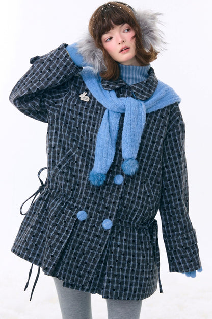 Checked Dot Doll Collar Coat
