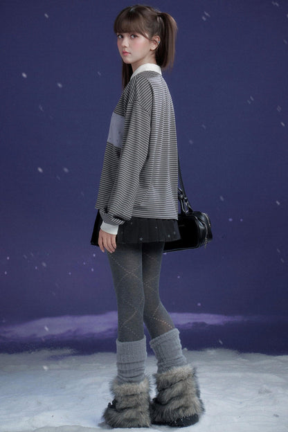 Gray and Purple Striped Polo Top