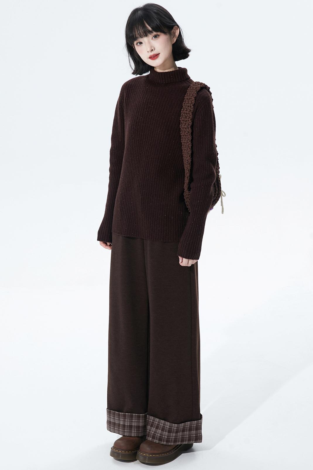 チョコレートチェックニットワイドパンツ