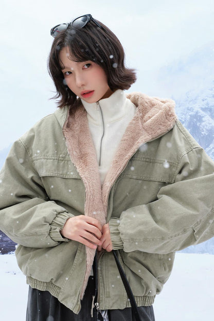 Plush Hooded Cotton Jacket