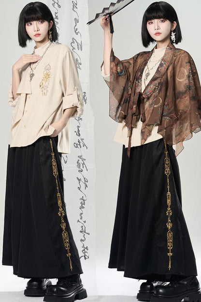 Lagenlook-Set mit weiter Hose im China-Stil