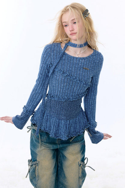 Irregular Ruffle Knit Top