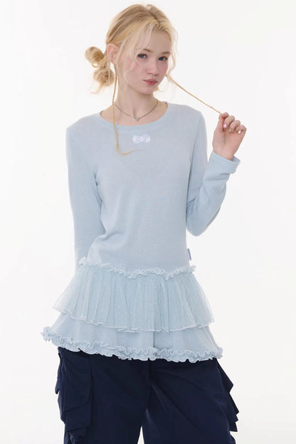 Lace Pleated Polka Dot Blouse