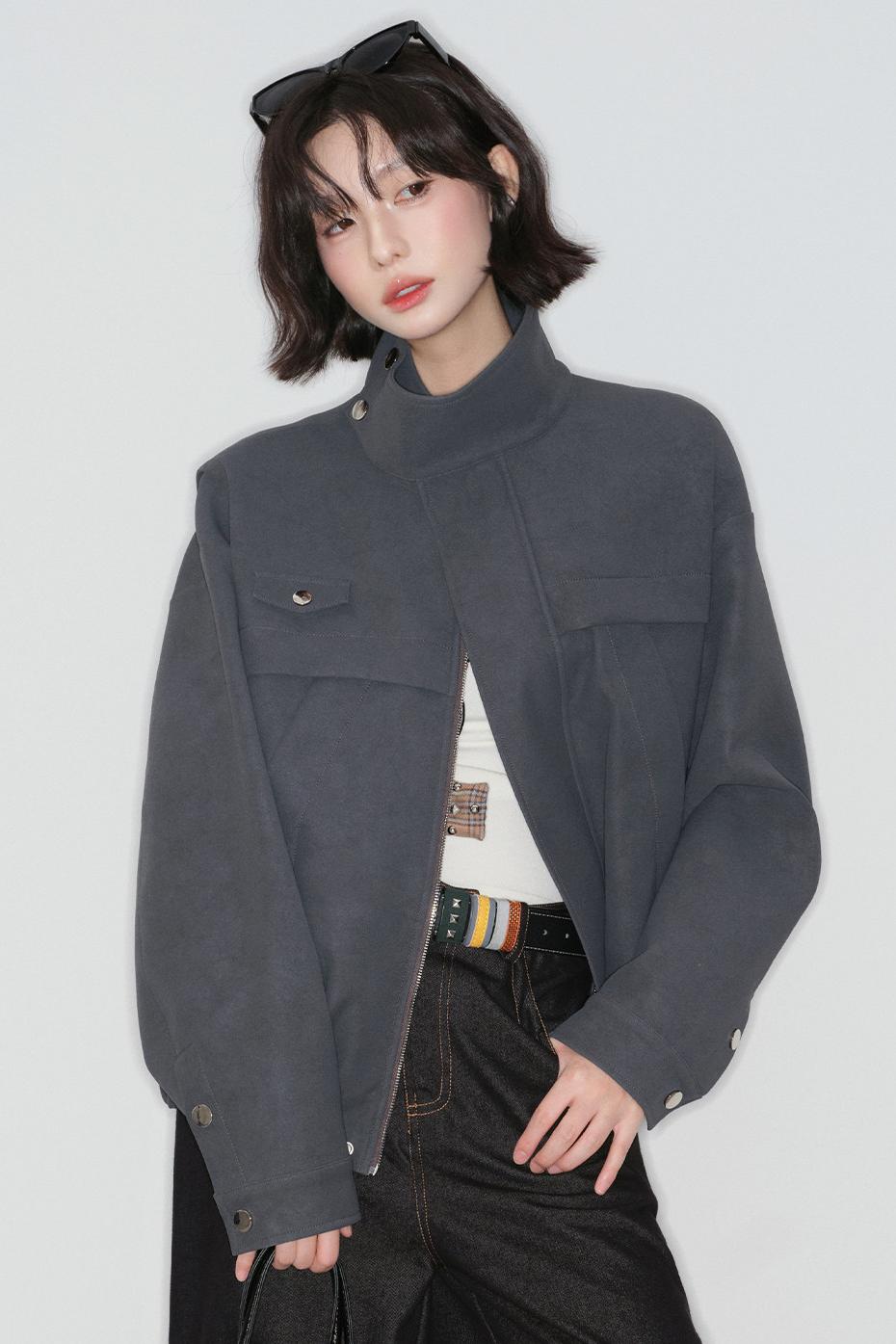 ソリッドカラースタンドアップカラージャケット