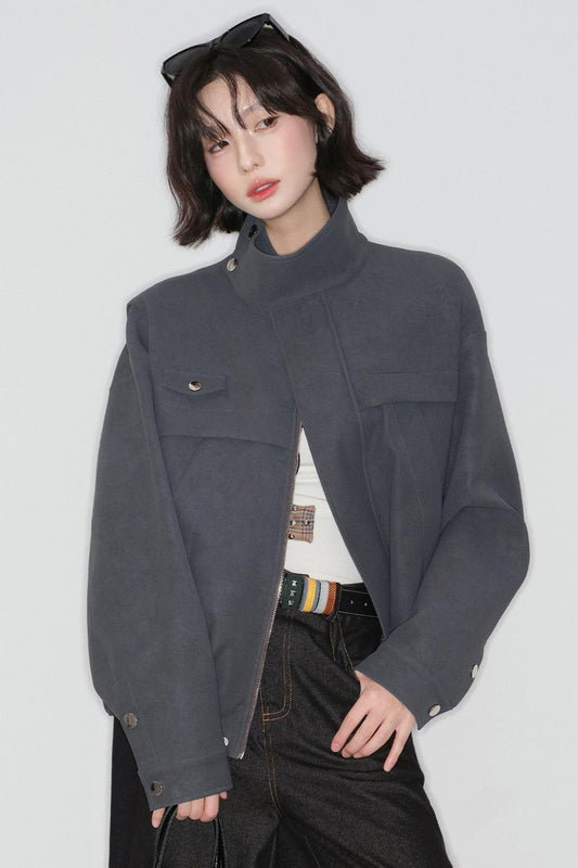 ソリッドカラースタンドアップカラージャケット
