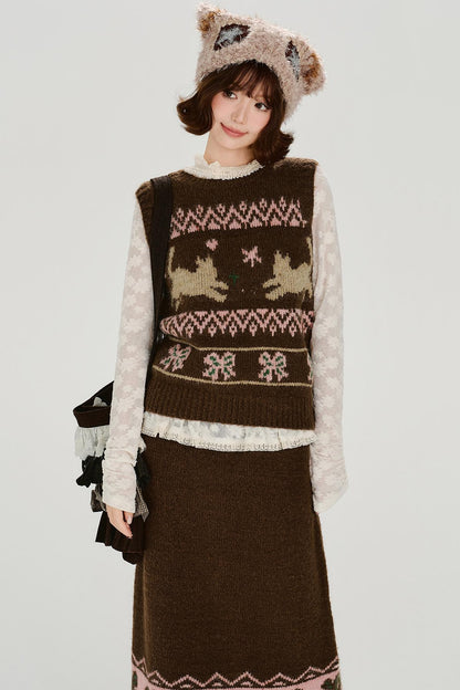 レトロフェアアイルニットベスト+スカート