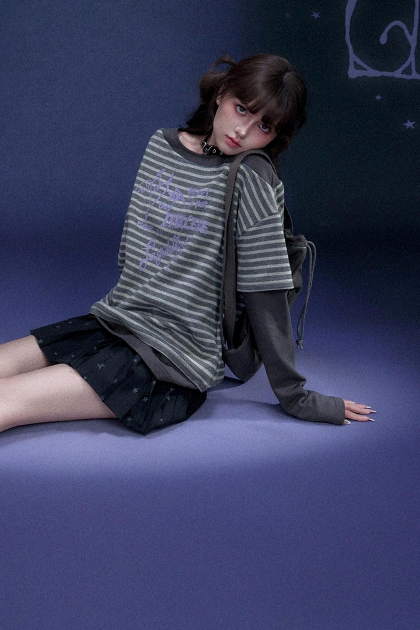 Striped Graffiti Print Top