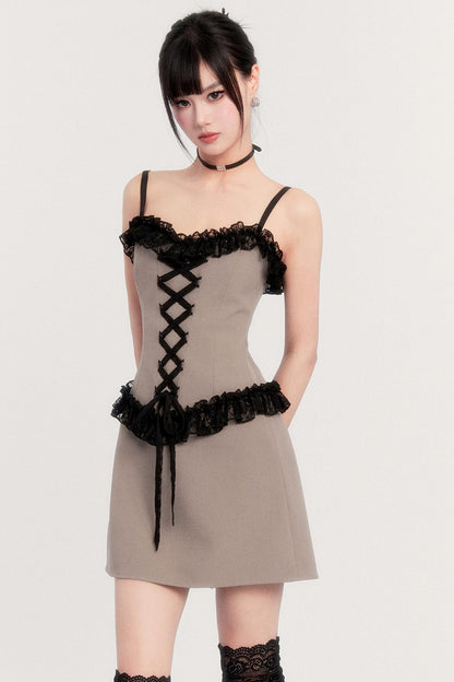 エレガントレースパッチワークドレス+ジャケット