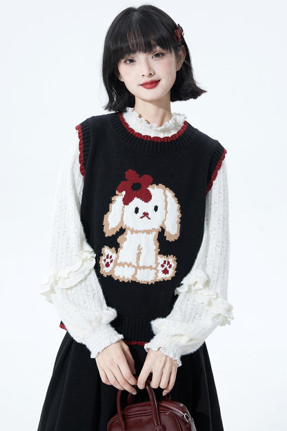 Puppy motif knit vest