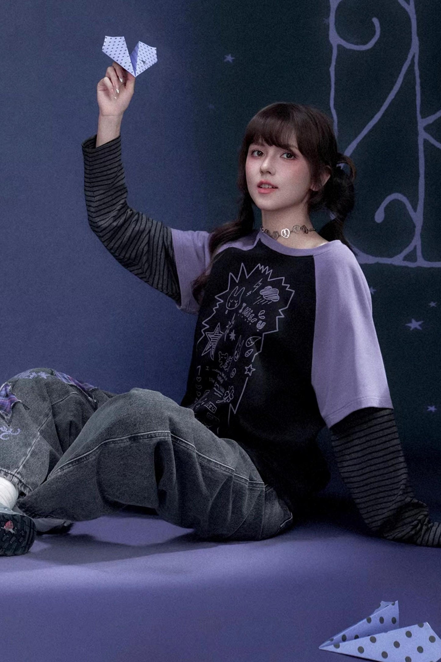 Dark Graffiti Print Top