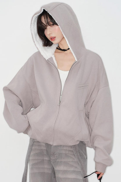 Plush lined cotton hooded jacket