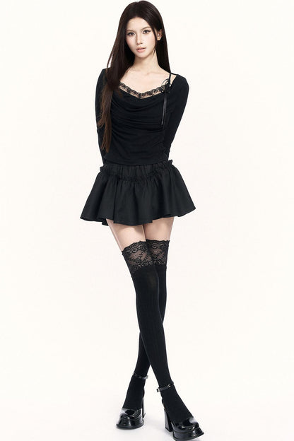 レースドレープドカラートップス