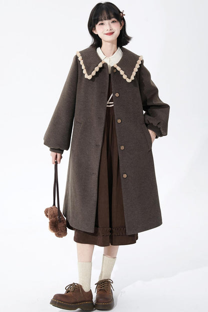 Brown Stripe Woolen Coat