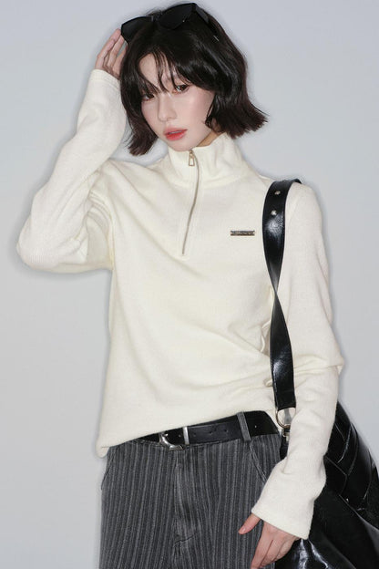 ベーシックソリッドハーフジップセーター