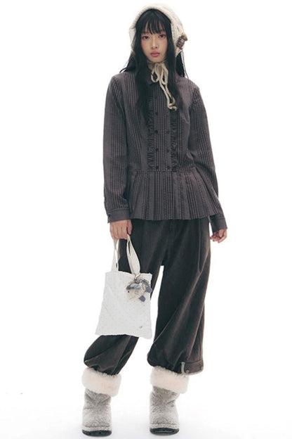 ラッフルダブルブレスタフリルトップス