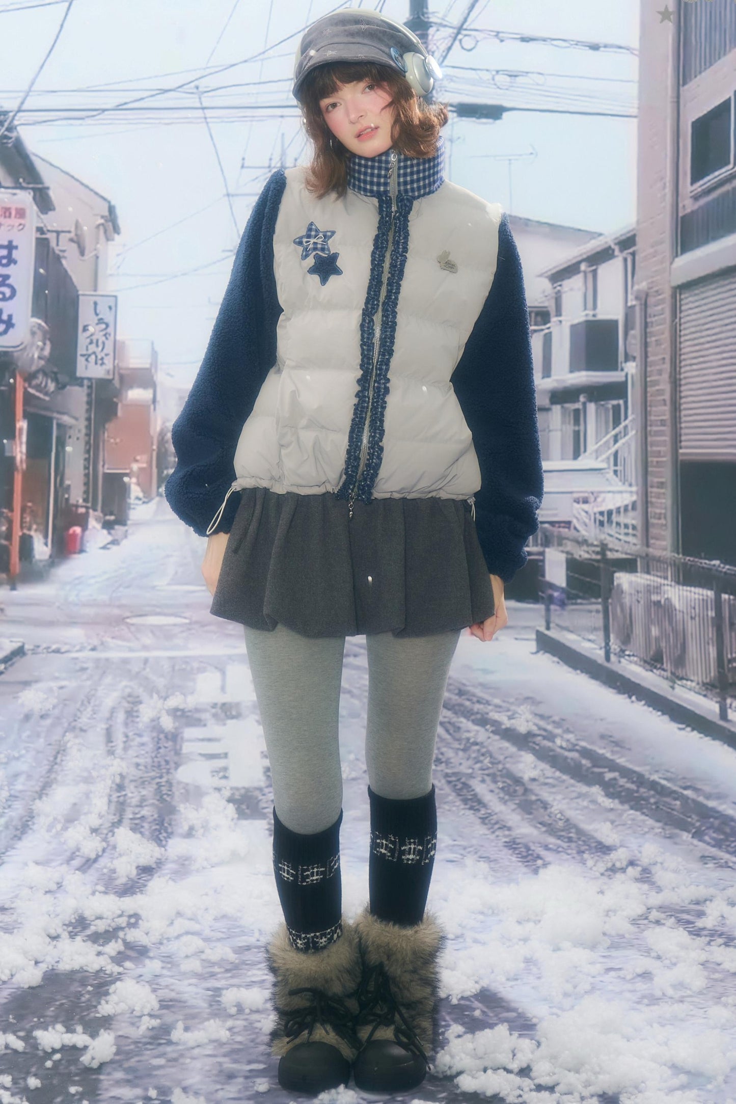 Star Print Color Block Coat