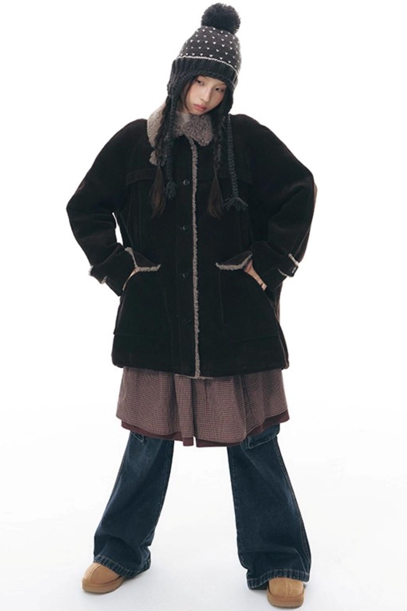 コーディロイフリースミディコート