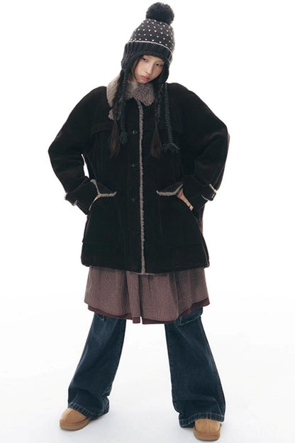 コーディロイフリースミディコート