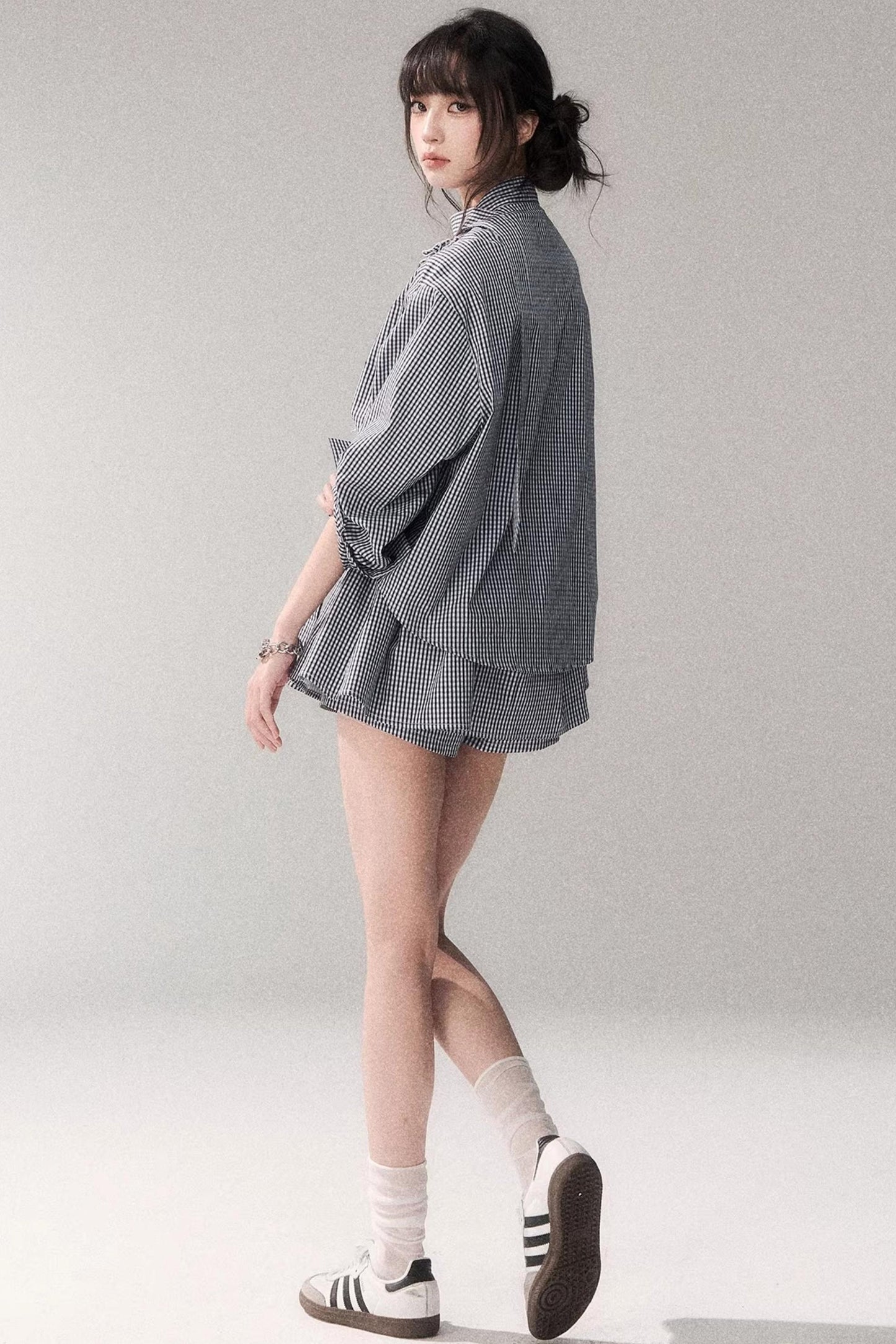 Blue Plaid Lace Blouse + Skirt