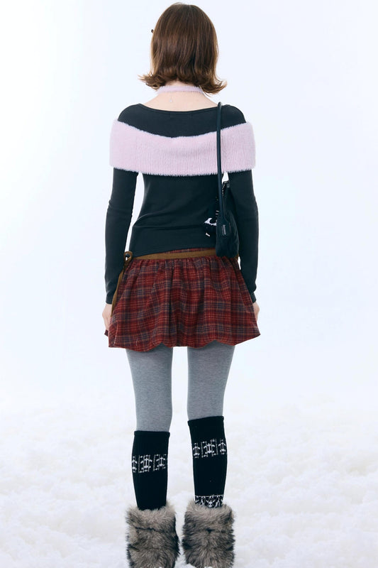 レトロプレイドドローストリングスカート