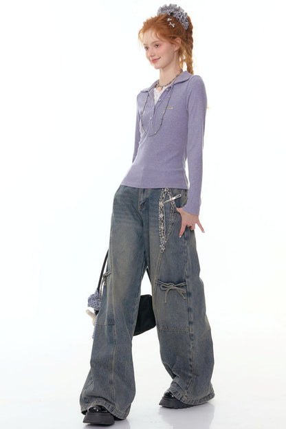 レースニットポロトップ