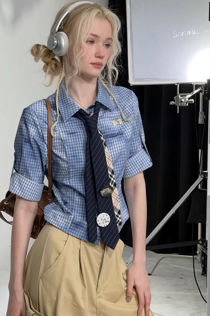 格纹墨水渐变上衣