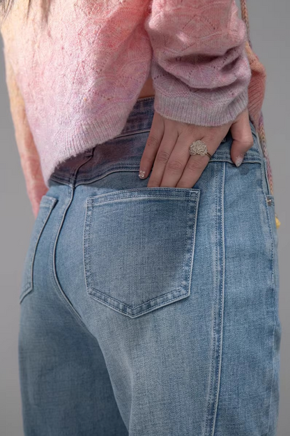 スターレイトブルーラインストーンフレアデニムパンツ