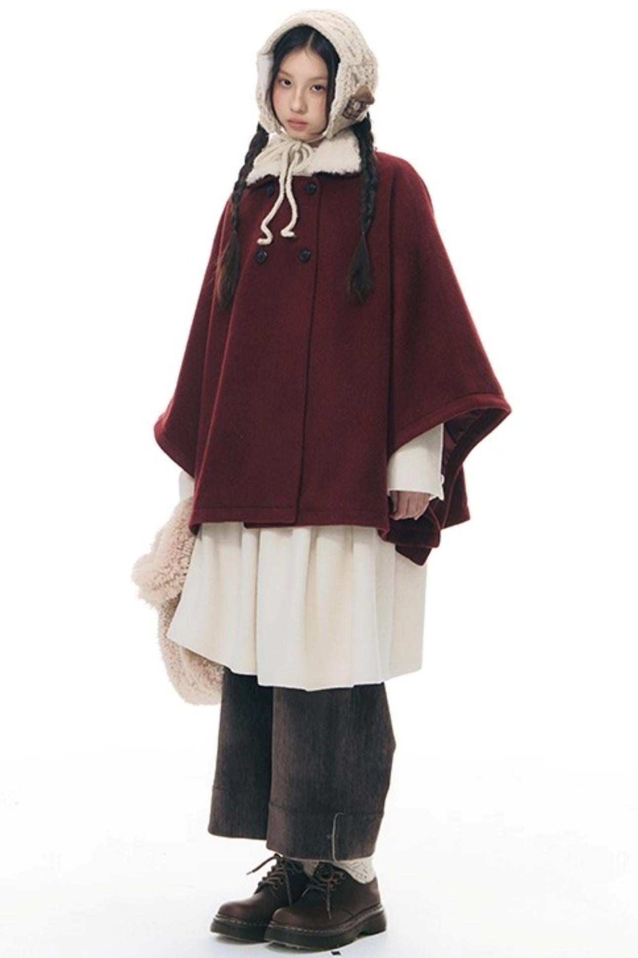 ファーカラーチェックケープコート