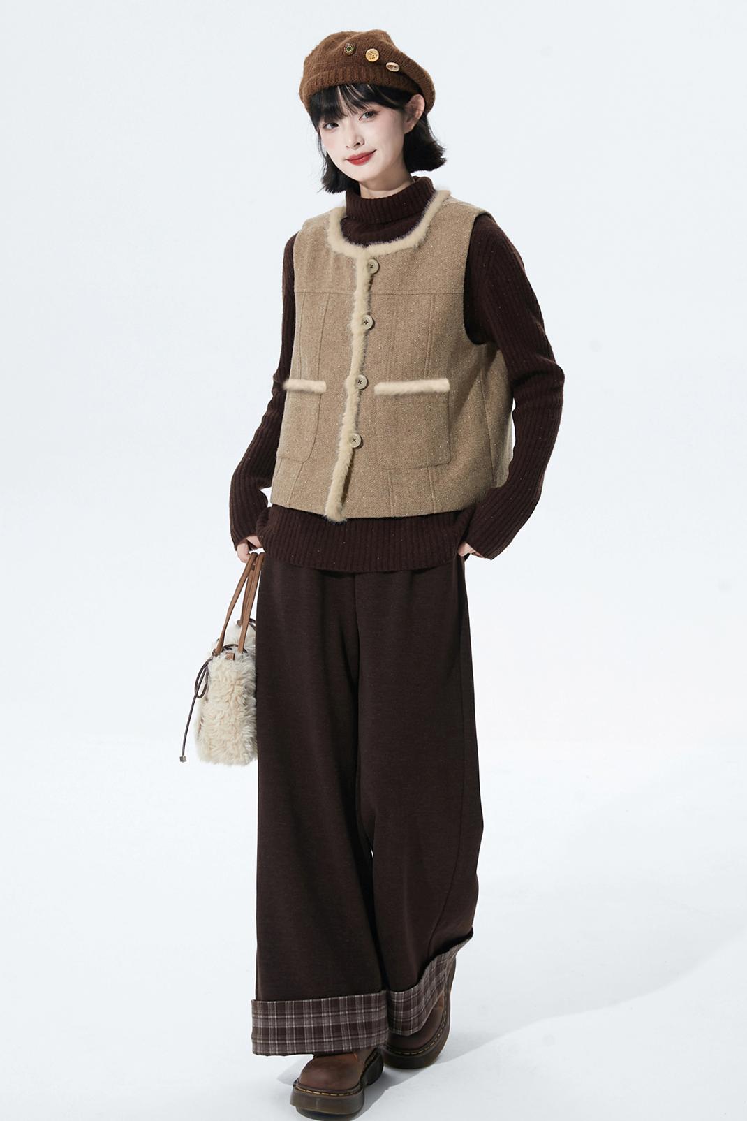 チョコレートチェックニットワイドパンツ