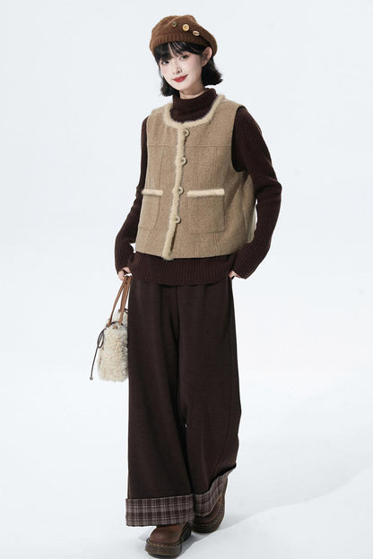 チョコレートチェックニットワイドパンツ