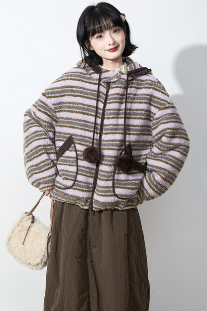 ピンクパープルラムウールコート