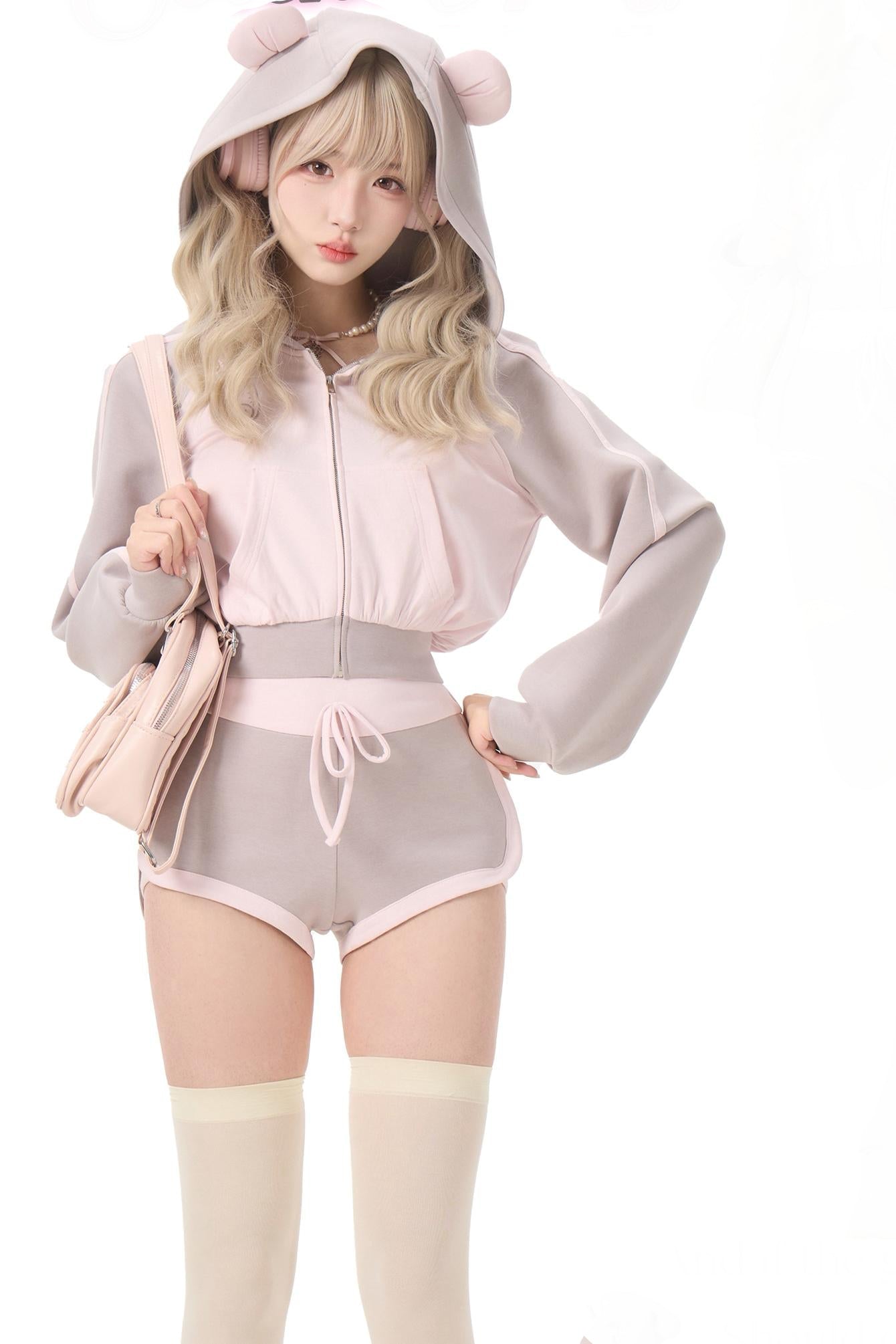 Gray Pink Sweetheart Jacket + Shorts