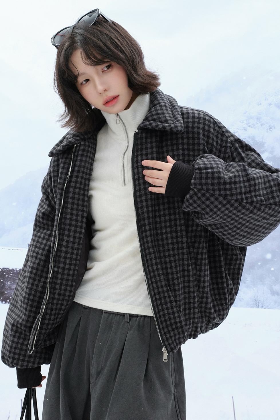 plaid lapel cotton jacket