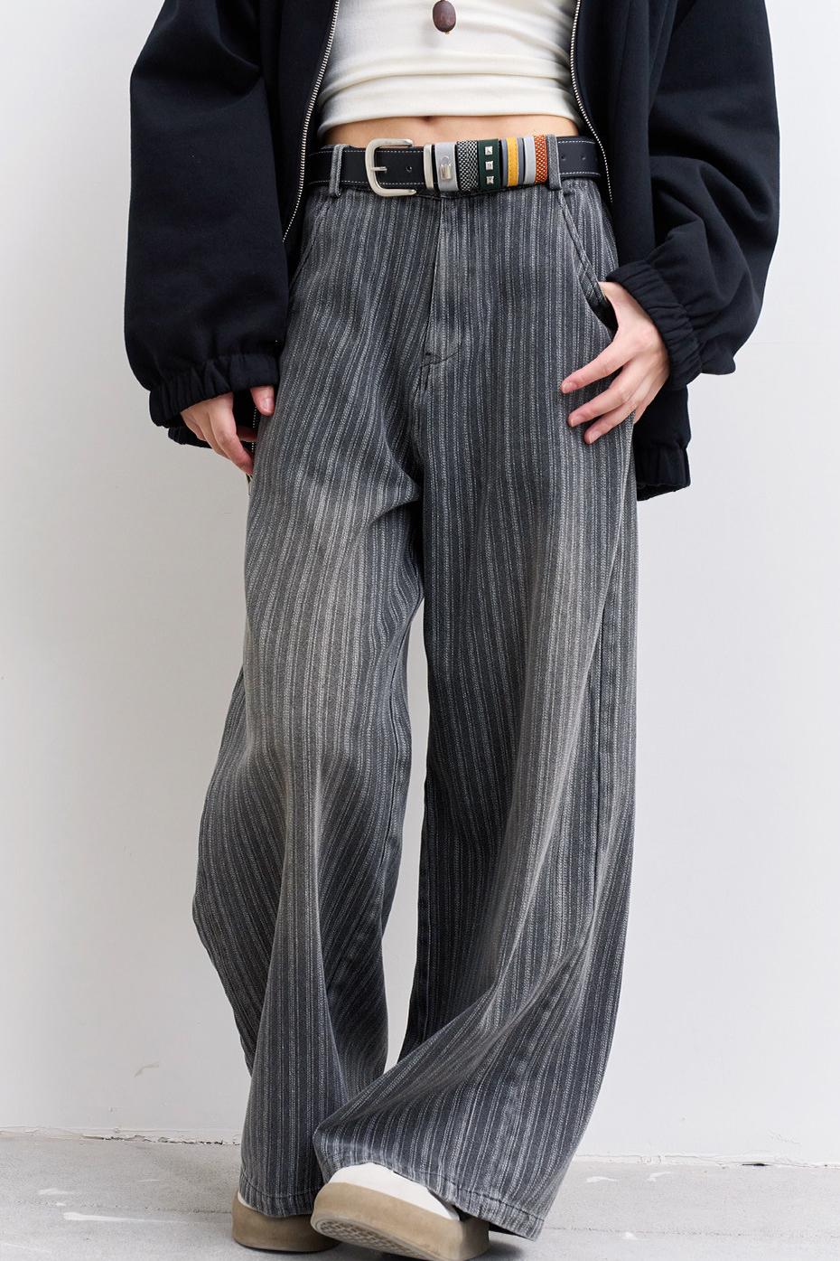 ストライプドデニムストレートレッグパンツ