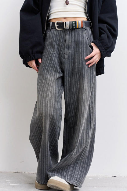 ストライプドデニムストレートレッグパンツ