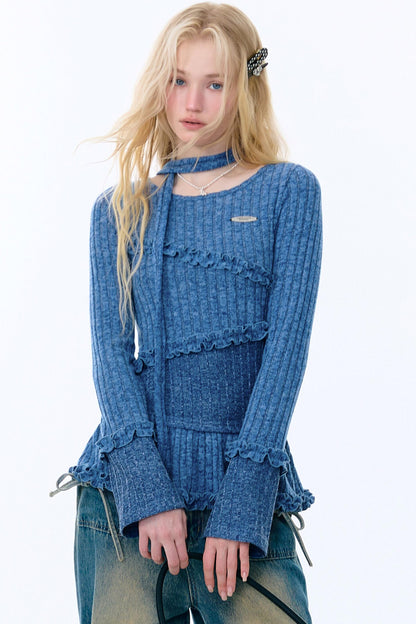 Irregular Ruffle Knit Top