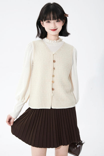 White apricot knit vest cardigan