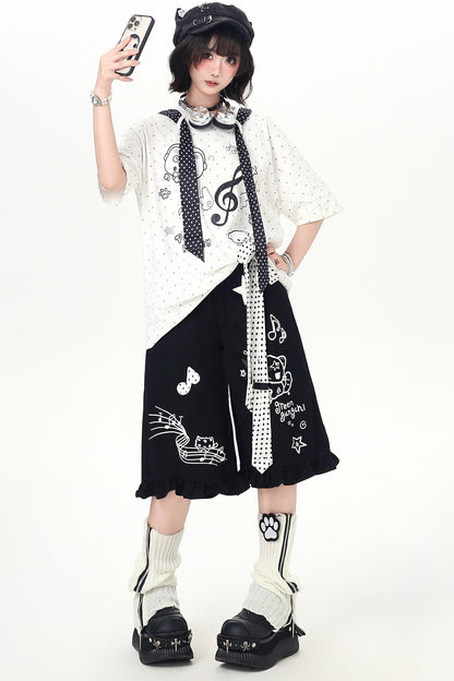 Short à volants avec ruban à pois et motif de dessin animé