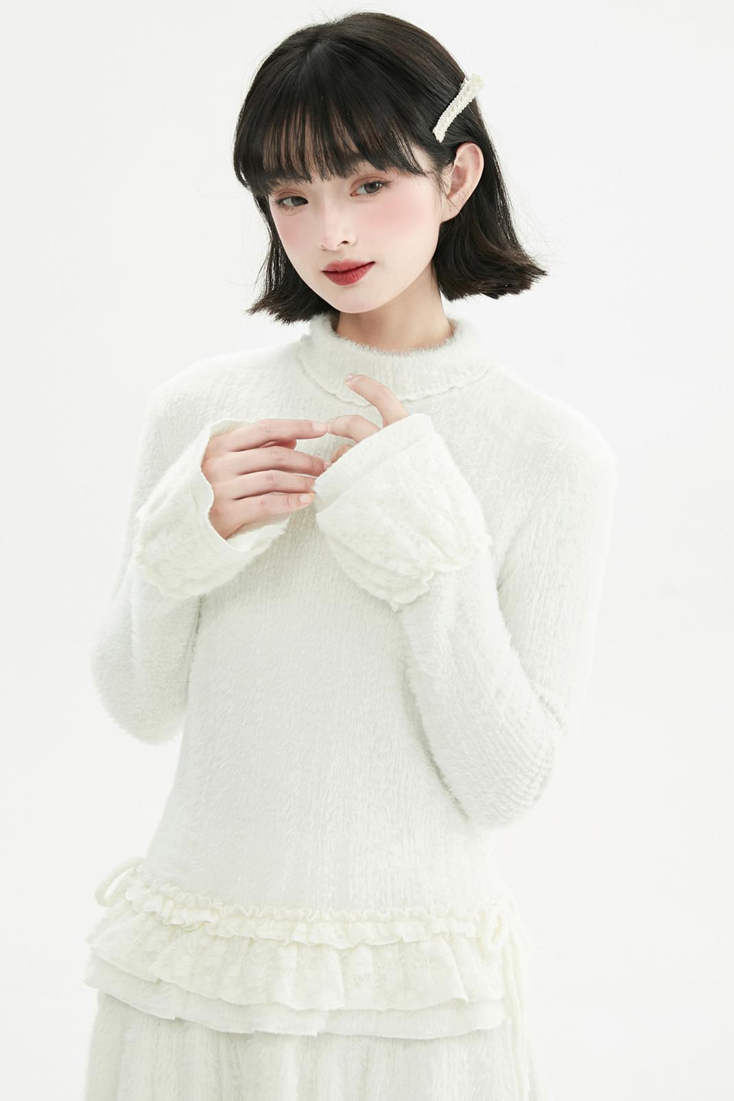 ミルキーホワイトレースニットトップ